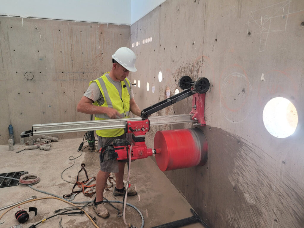 Professional concrete core drilling in Utah using a large-diameter horizontal diamond core drill